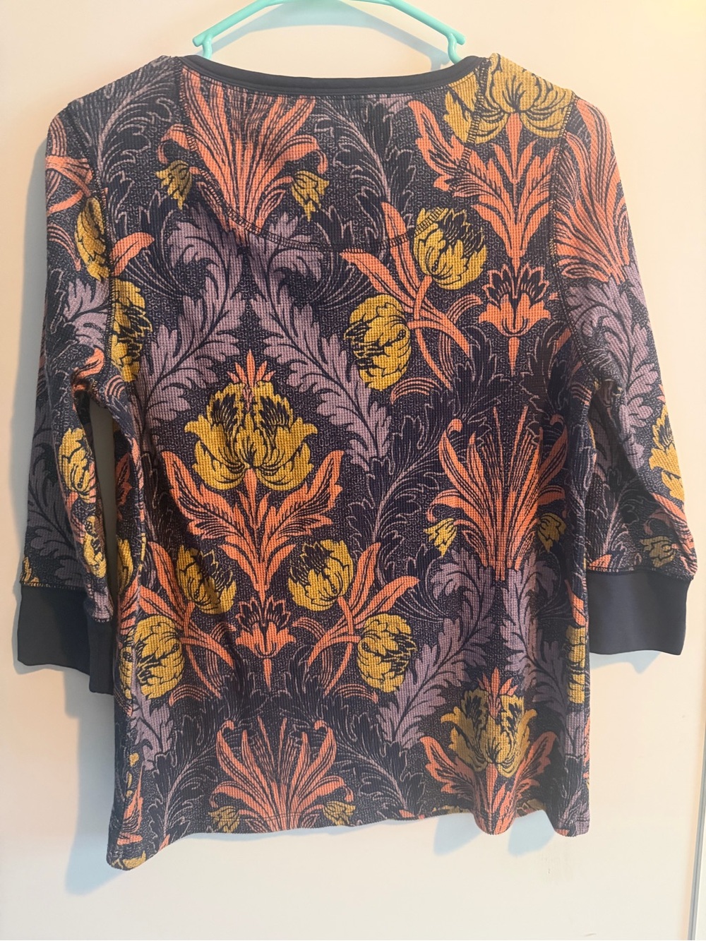 Sundance Floral WaffleTop in Navy, Mustard & Coral Thermal Long 3/4 Sleeve - Picture 2 of 5